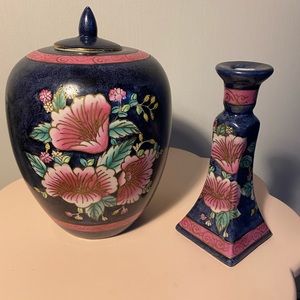 Vintage Chinese Ginger Jar and Candleholder